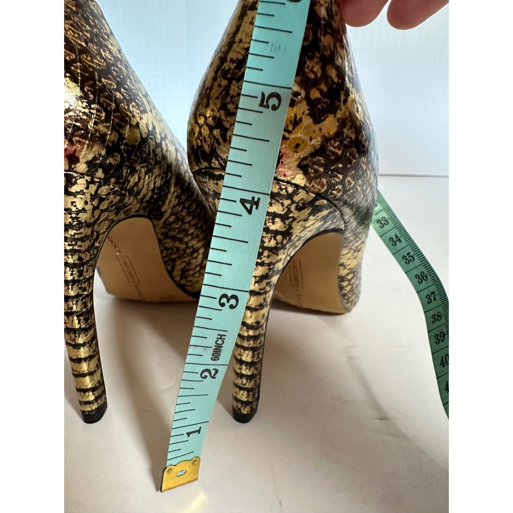 Vince Camuto Leather Gold Black Snakeskin Embossed Pointed Toe Pumps 8M NWOB - Picture 10 of 11
